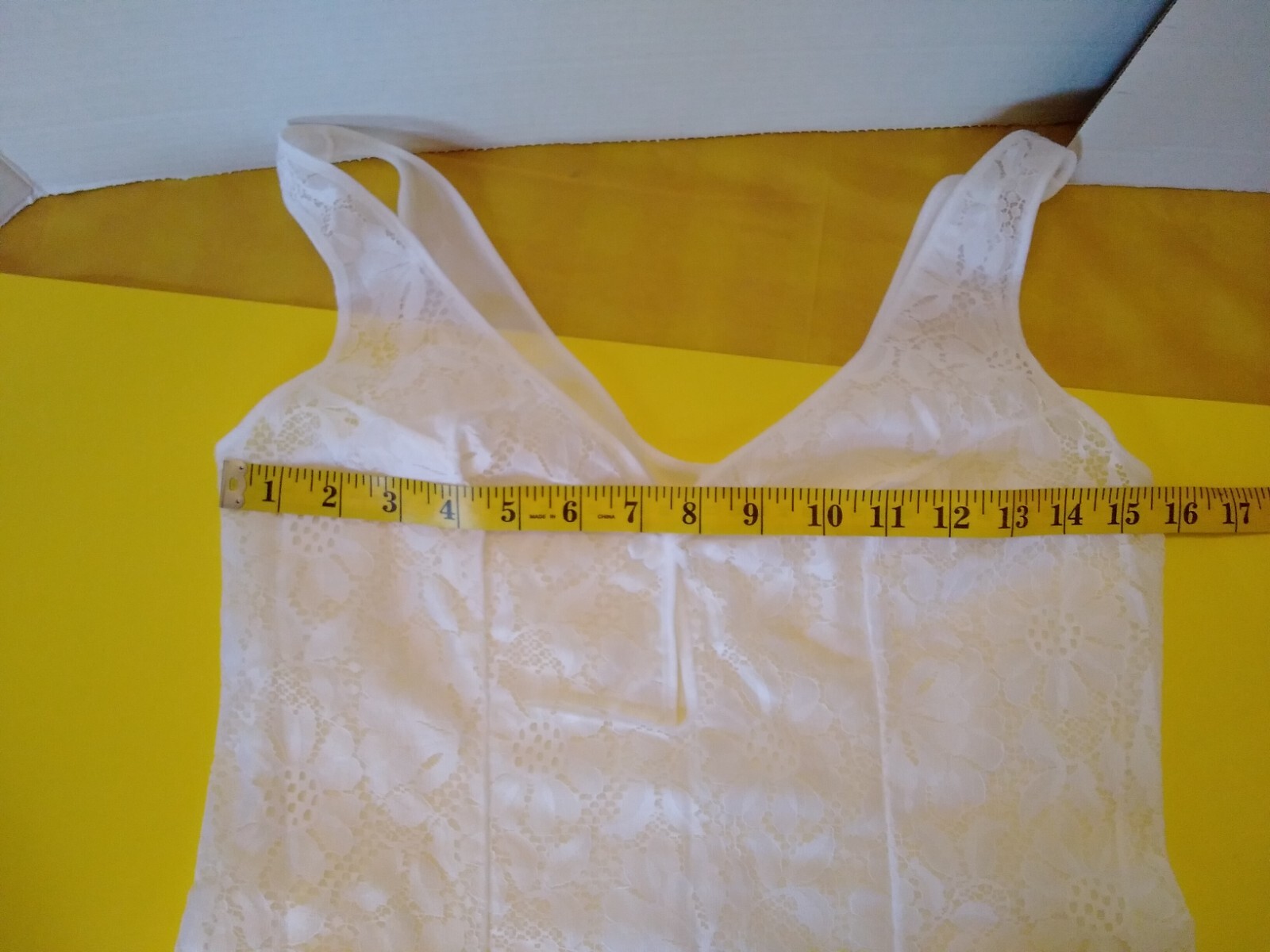 Vintage Full Slip Dress Chemise European SZ S-M White Full Front Lace
