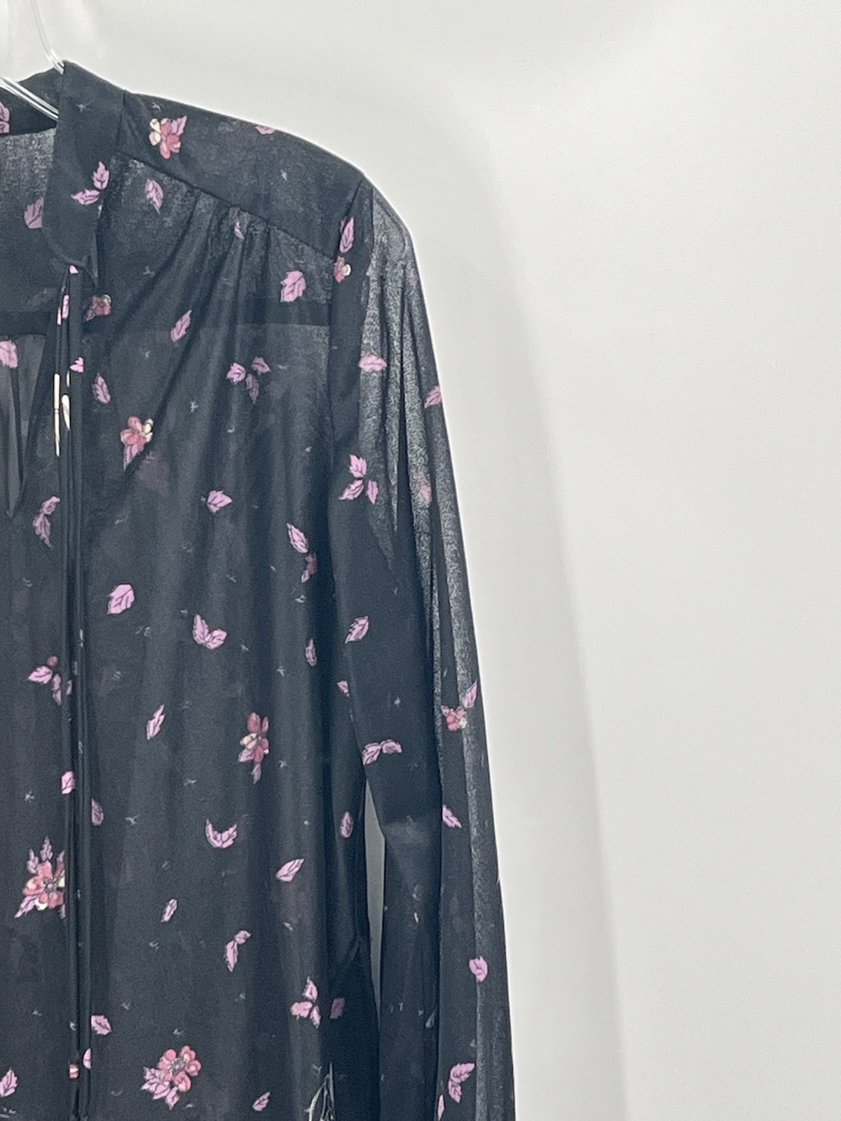 Vtg Sheer Black Floral Dress Sz 14 USA Made Purple Pink Print Praire Grunge