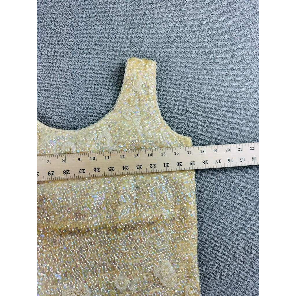 Vintage Hand Full Fashioned Top Women S Beige Beaded Floral Virgin Wool HongKong