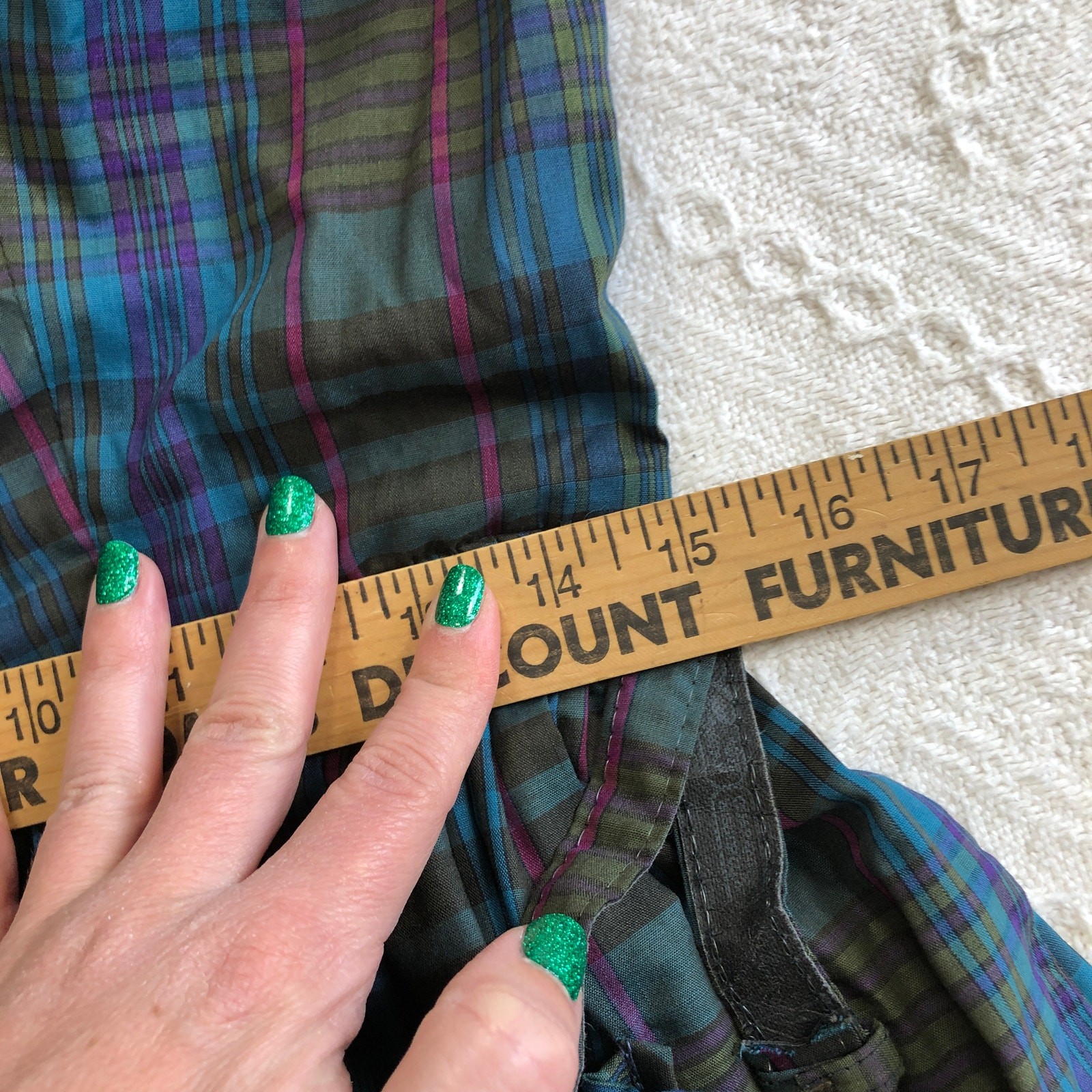 VTG 70s Montgomery Ward Plaid Dress Embroidered Pockets Belted XS Praire