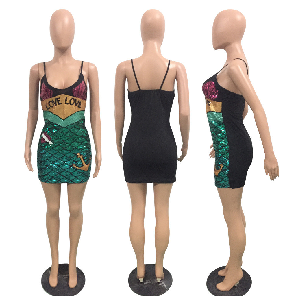 USA Women Lady Sequined Sleeveless Sexy Body con Party Club Mini Dress #S