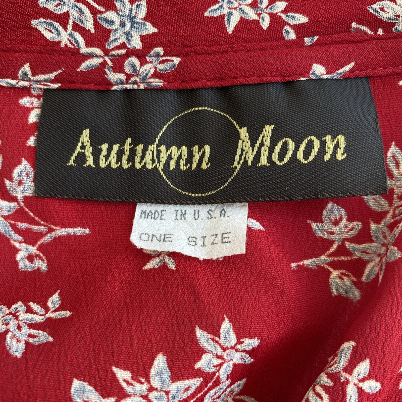 Vintage 90s Autumn Moon S M Rayon Belted Dress Pockets Red Floral USA Retro 50s