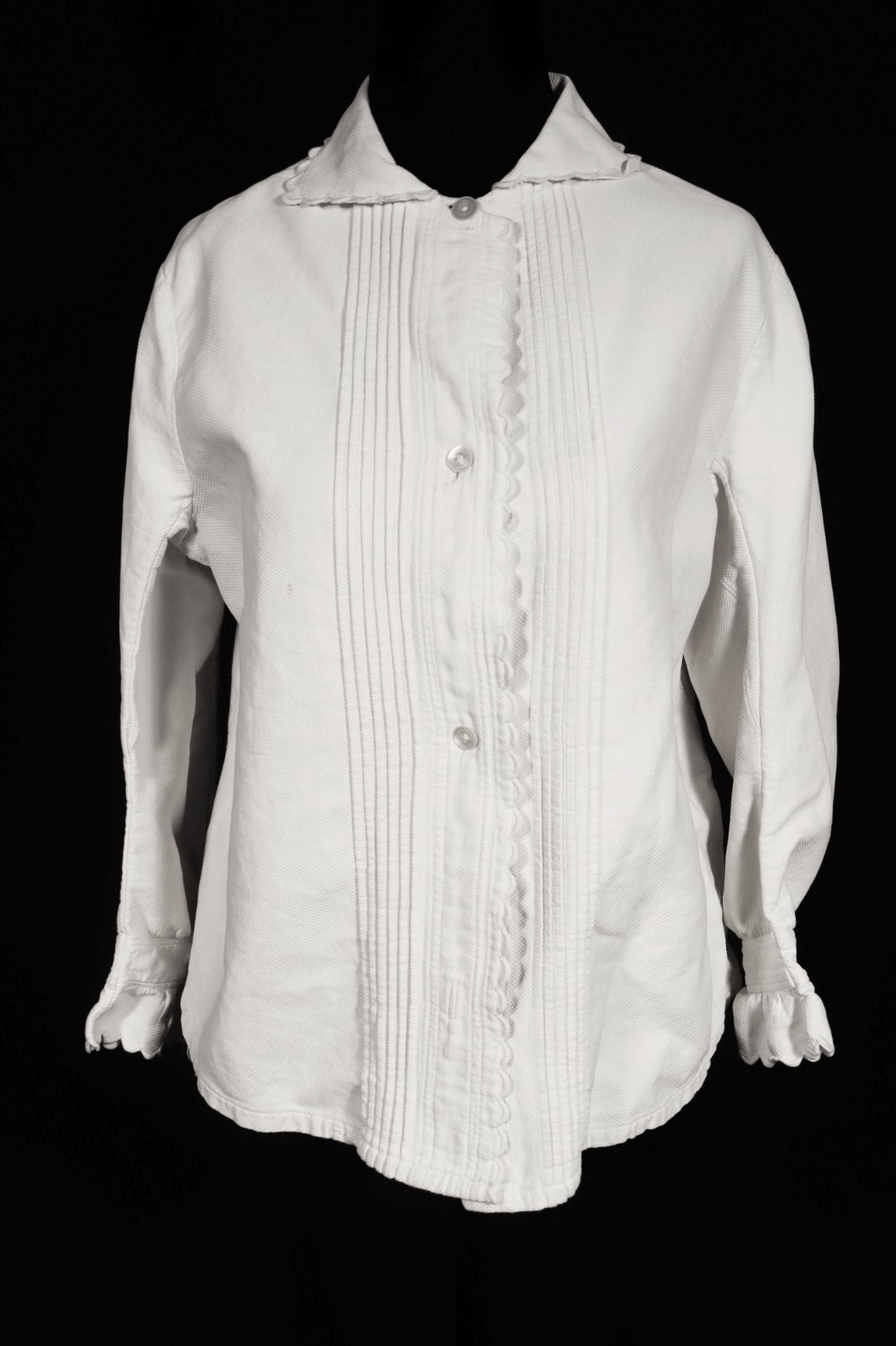 Antique French White Cotton Edwardian-1920’s Blouse Size M-L 40″ Bust Exc Cond