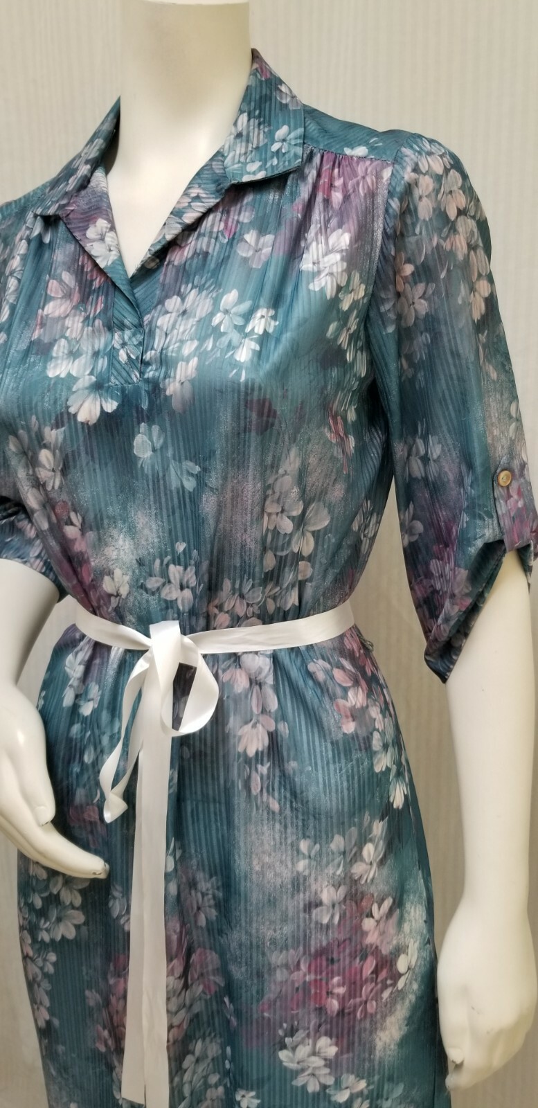 Vintage LAUREL RIDGE Floral SEMI SHEER KNIT DRESS – Size M – EUC