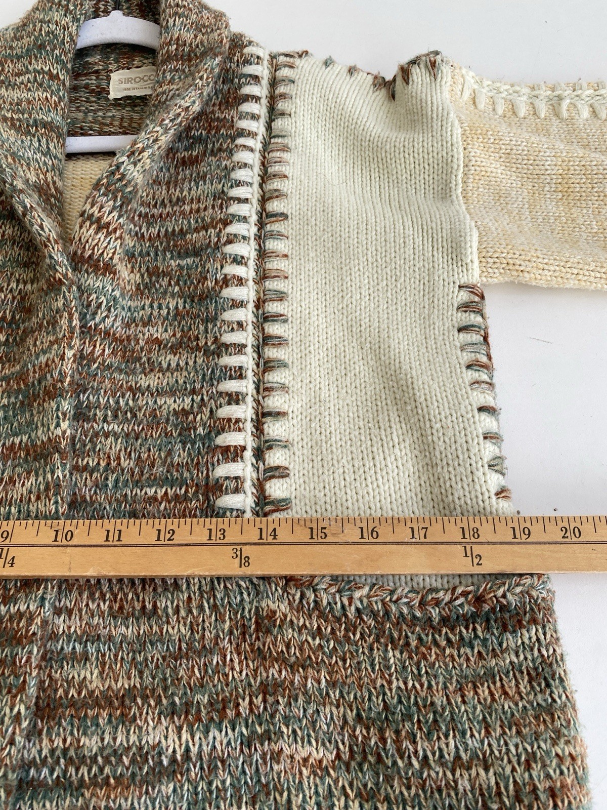 Vintage 70s Sirocco M Cotton Blend Heavy Knit Wrap Cardigan Sweater Boho Hippie
