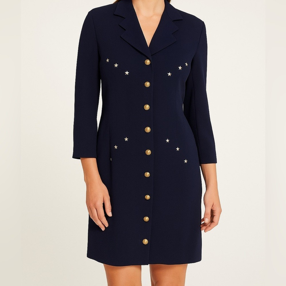 Vintage 90s Escada Galaxy Blazer Dress| Embroidered Silver Stars Size 12
