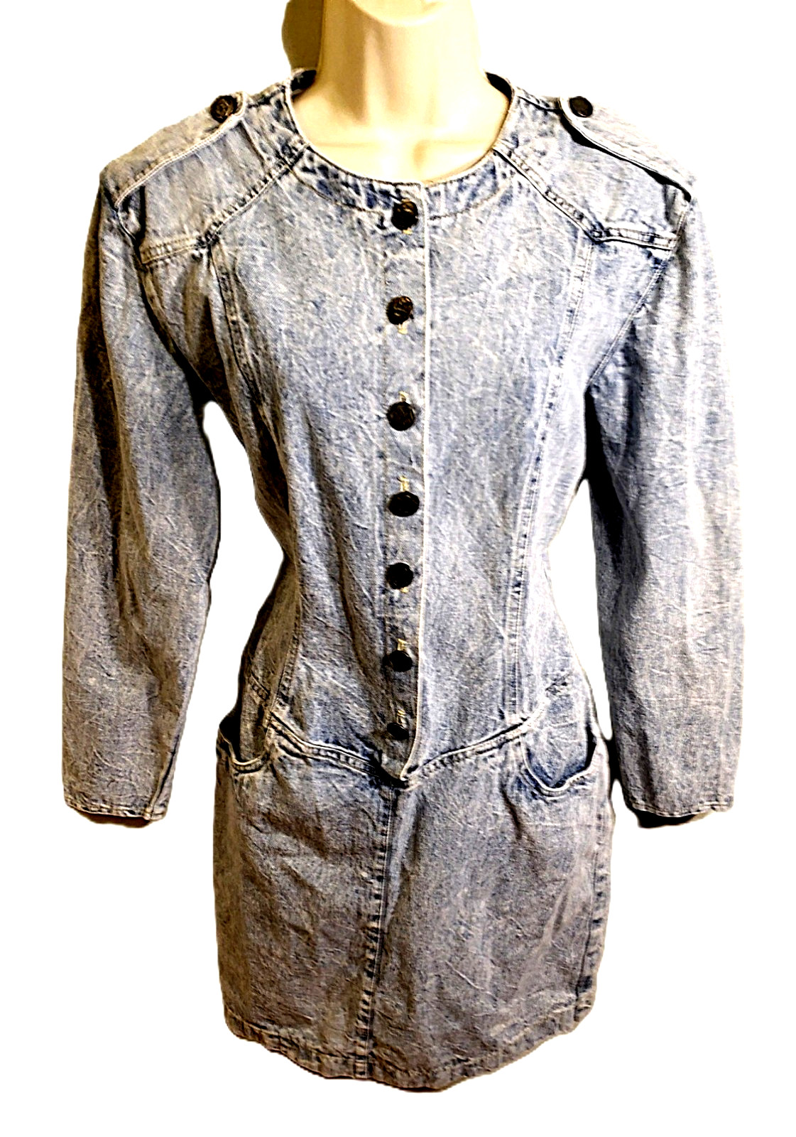 Denim Military Style Denim Dress by RAMPAGE 90s w Brass Buffalo Buttons L