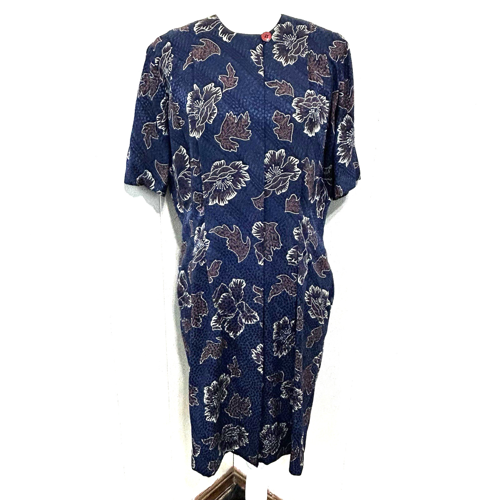 Vintage 80s Liz Claiborne women’s Navy Blue Floral 100% Silk Midi Dress size 10