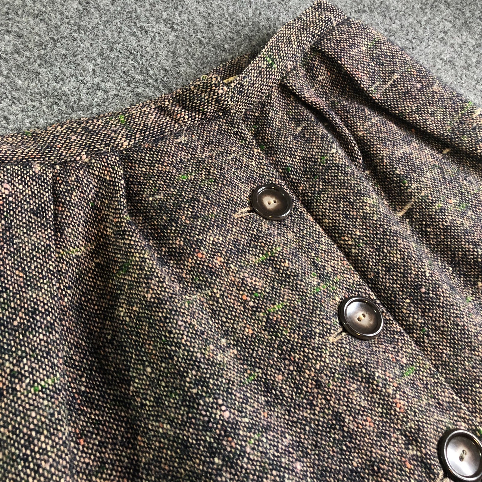 True Vintage 60s Nelly de Grab Skirt 26 Brown Wool Tweed Speckle 50s 70s Pockets