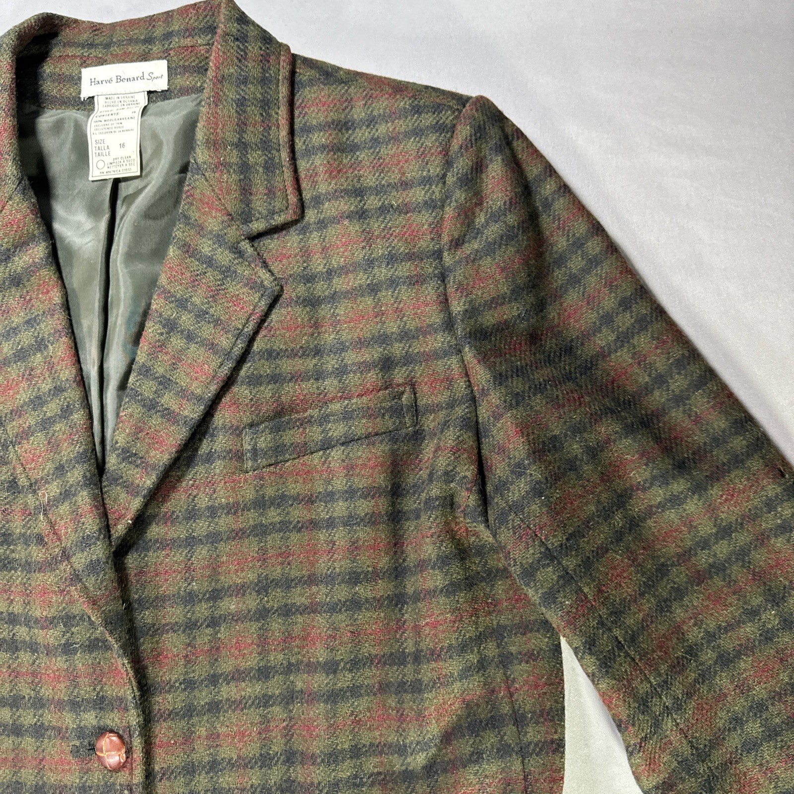 VTG Harve Benard Wool Coat Womens 16 Ukraine Dark Academia Elbow Patches Preppy