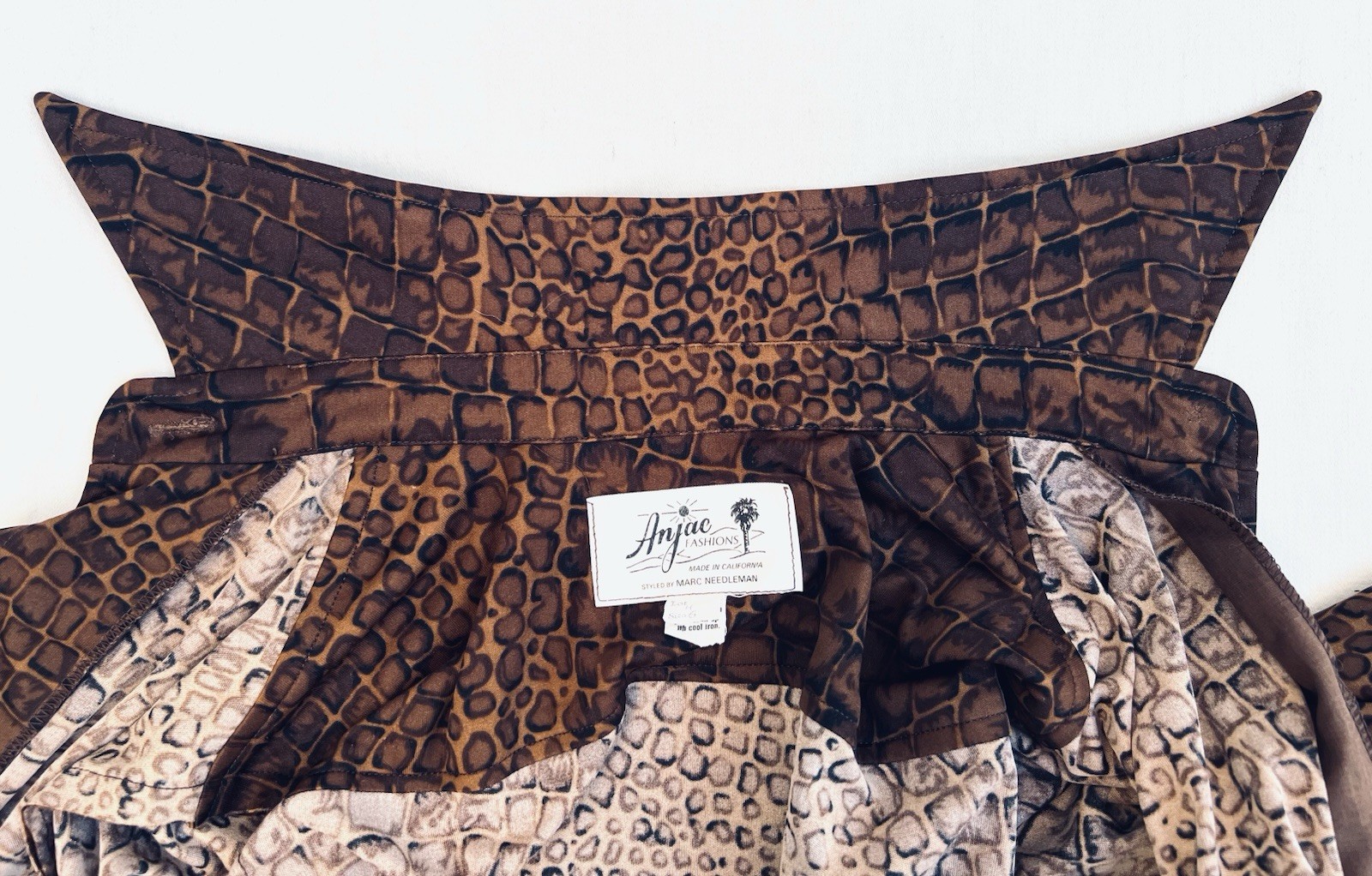 Vintage 70s Crocodile Rock Disco Anjac Dagger Collar Blouse Sz 6 Groovy Retro