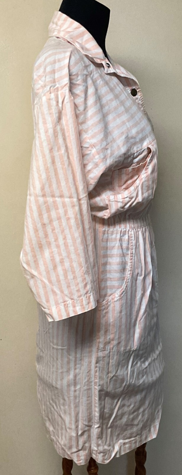 1980s Pink and White Striped Pop Collar Dress with Pockets by Ideas Size Medium
