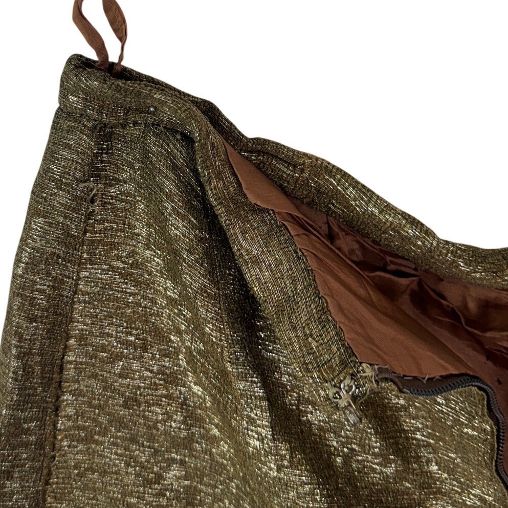 Vintage 60s Gold Metallic Skirt Lurex Pencil Party Costume 28W Medium As-Is