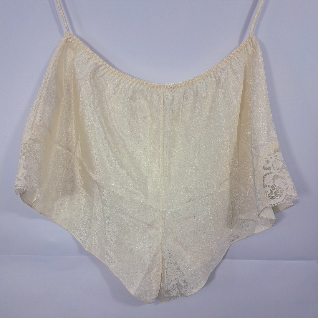 VTG Erika Taylor Intimates Cami Short Set Floral Satin Lace Buttons L Romance