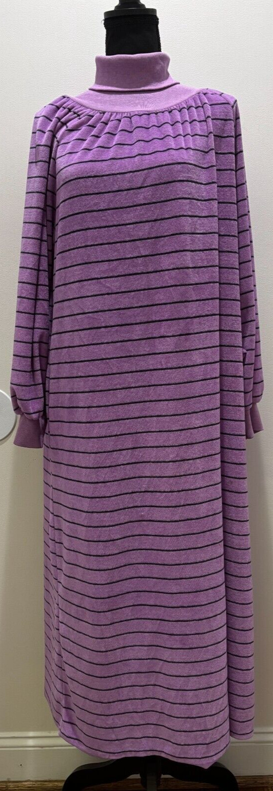 Vintage Clovis Ruffin Boutique Nightgown Size S Striped Long Turtleneck