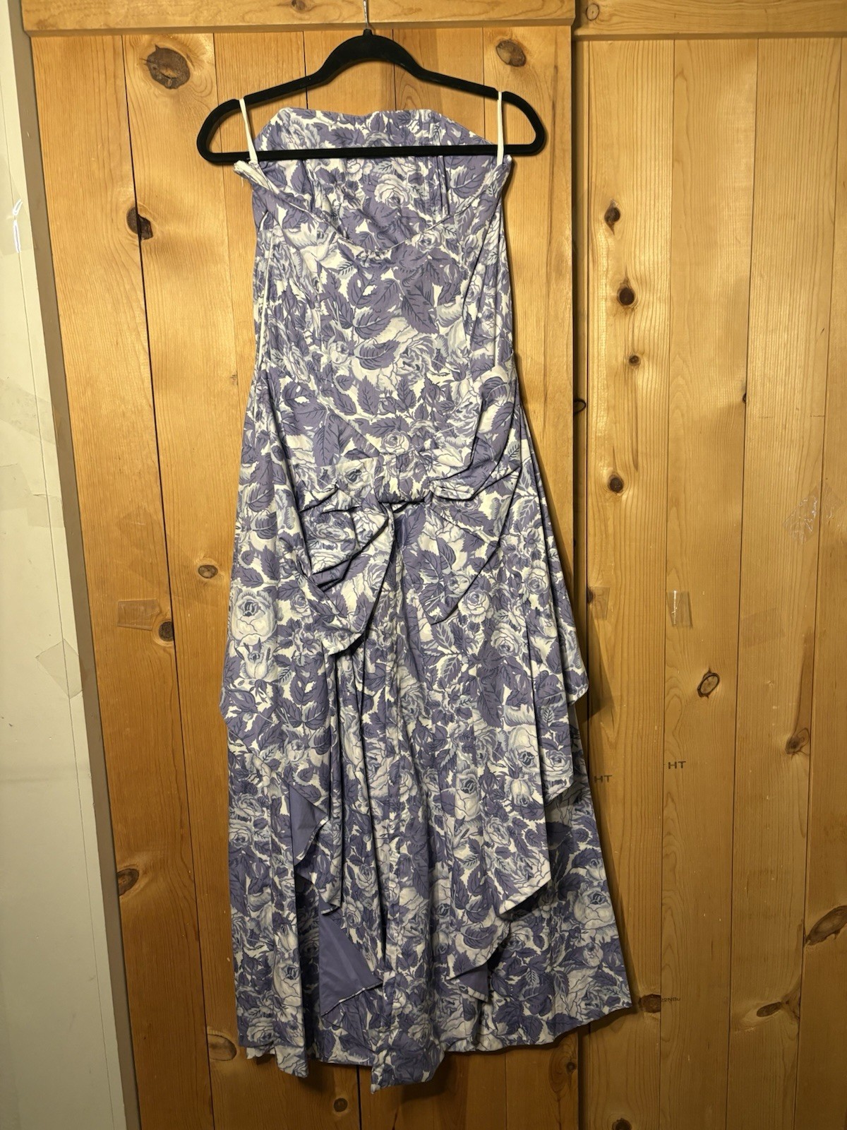 VTG Laura Ashley Dress Strapless Floral Purple XS/S Draped Bow 34/32 (tiny Flaw