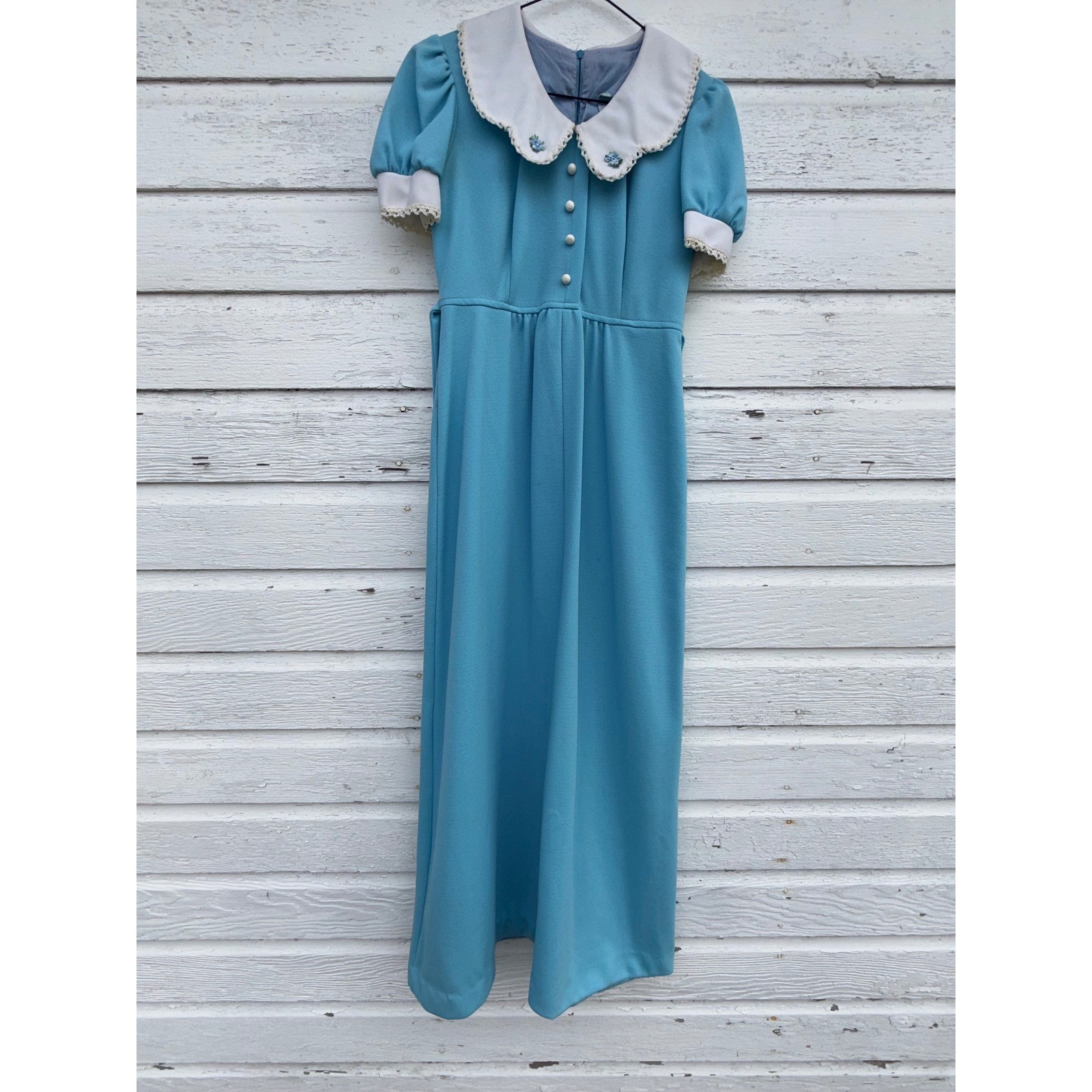 JCPenney Fashions Maxi Dress Woman’s Size 9 Blue Vintage Lace Collar