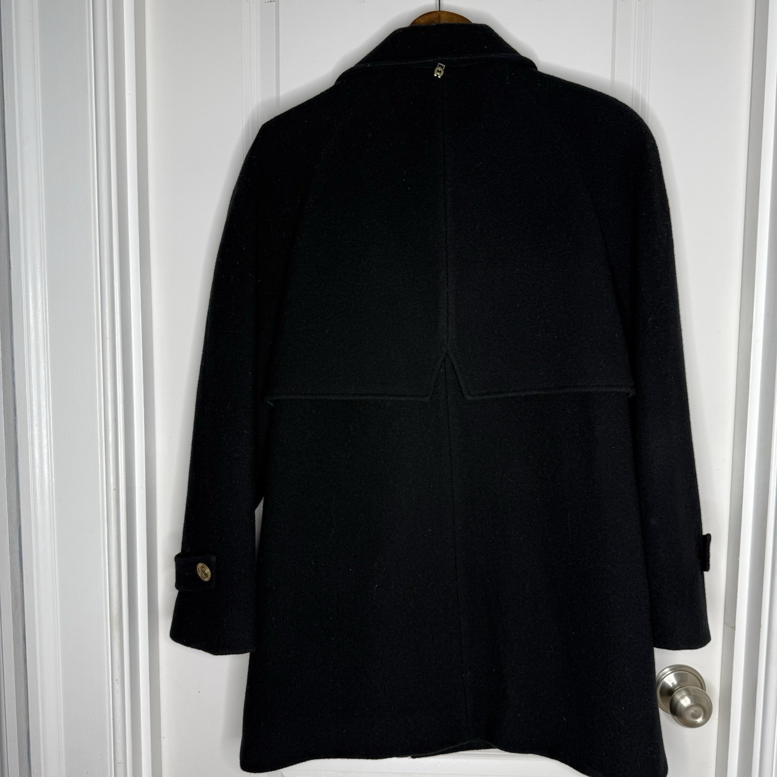 Etienne Aigner Vintage 100% Wool Pea Coat Black Gold Buttons Made in USA Size 12