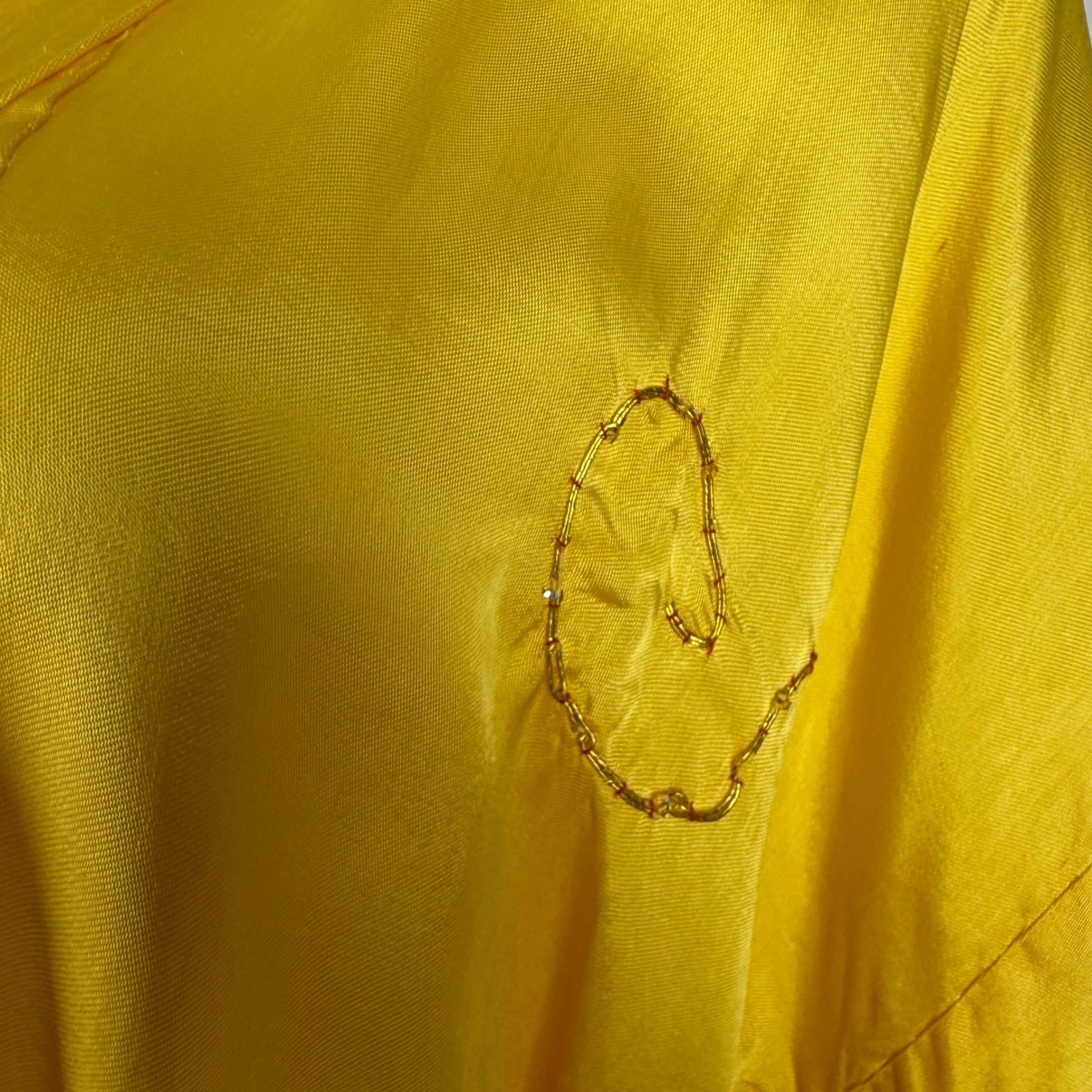Vintage Yellow Kimono Robe Dragon Gold Metallic Embroidery Long Duster Belt
