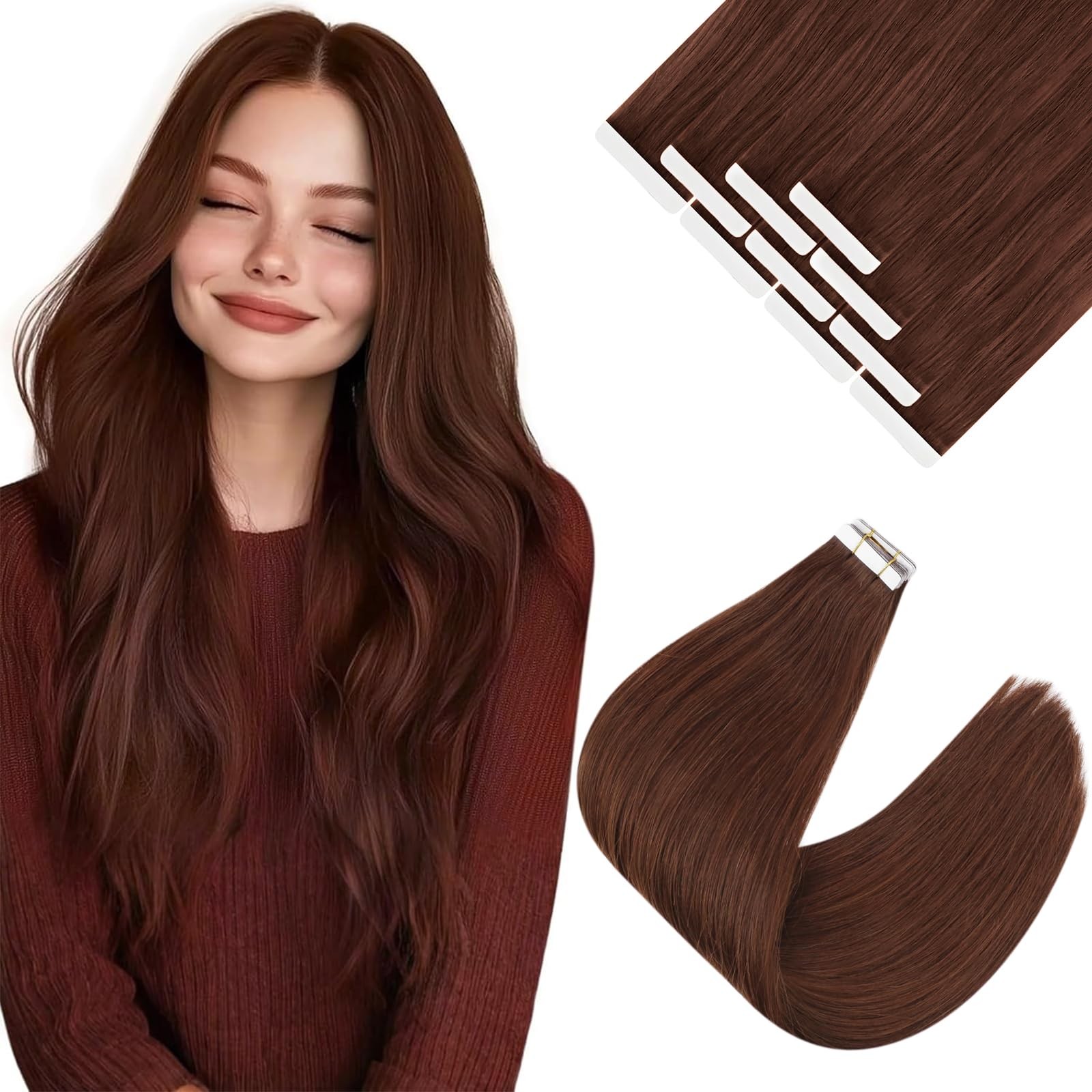 Ve Sunny Tape in Extensions Auburn Brown Tape in Hair Extensions 20inch Tape Ext