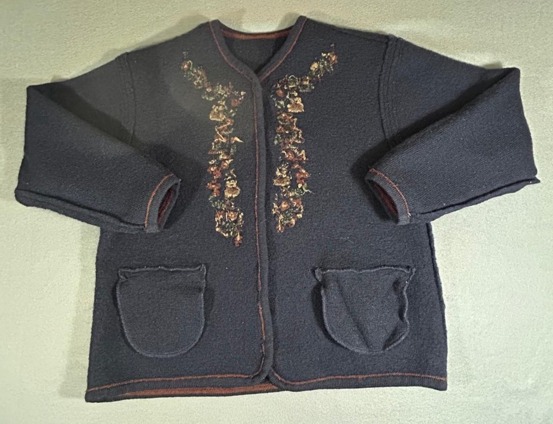Vintage Marie Claire Wool Sweater Size M Women’s Dark Blue Cardigan Hong Kong