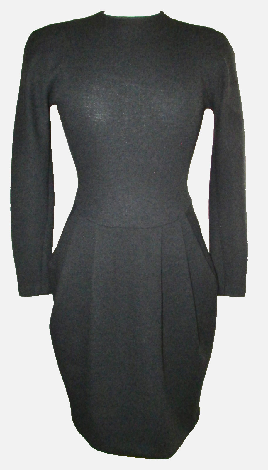 Vintage 90’s Donna Karan Black Wool Long Sleeve Dress Pleat Front 4