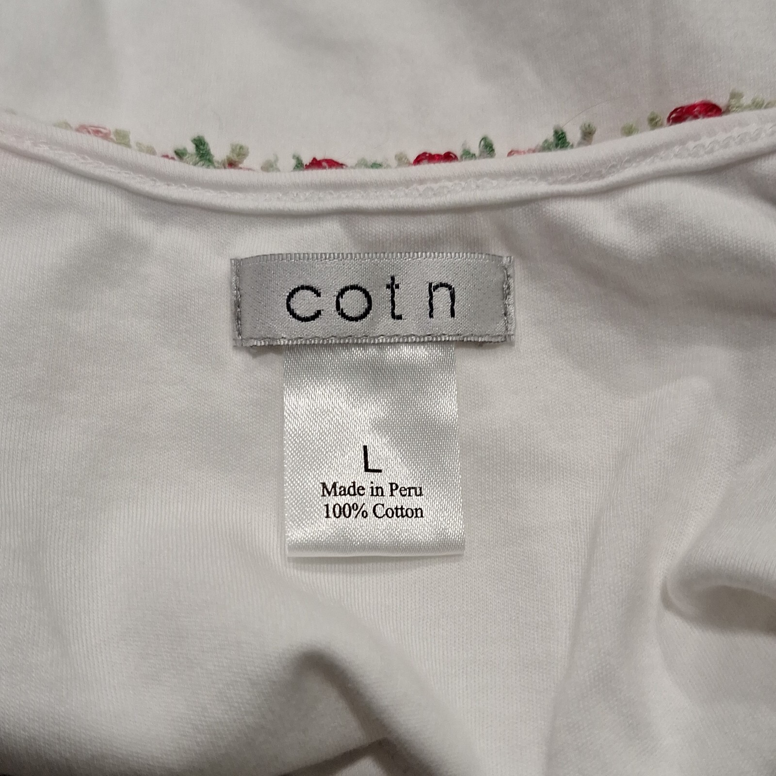 COTN Women Pajama Set White Cotton Shorts Tank Dainty Rose Embroidery Girly Sz L