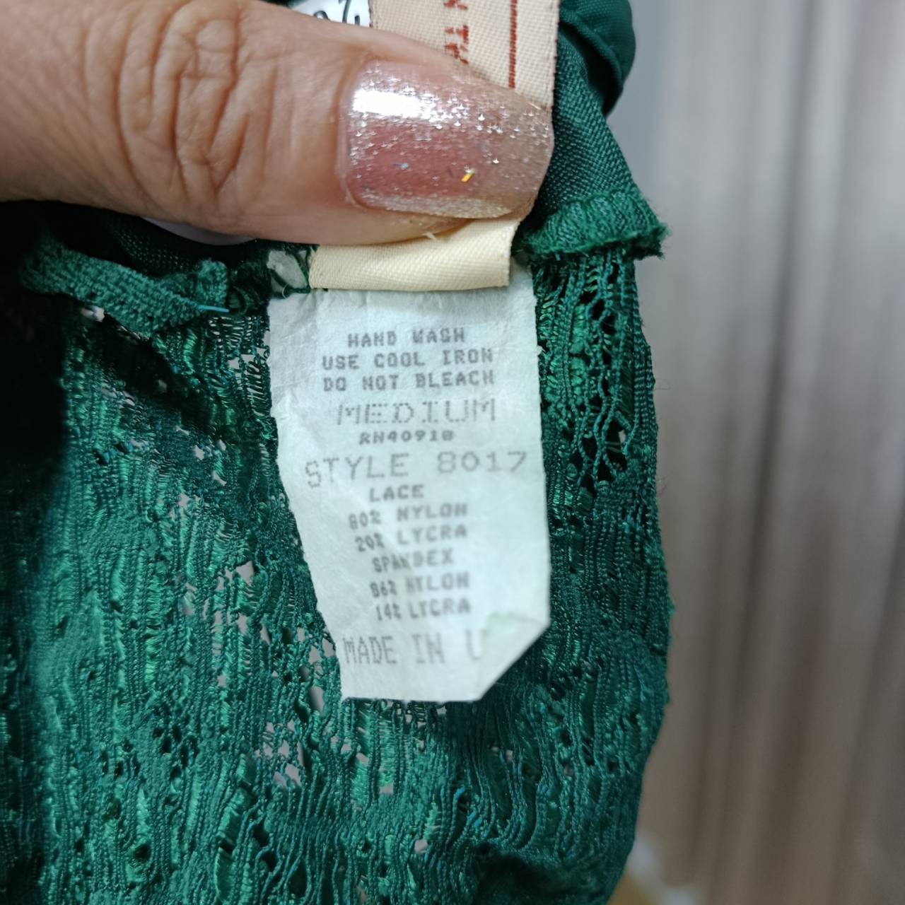 VTG 80s Empire Intimates Green Mesh Babydoll Nightgown Cutout Back Made in USA M