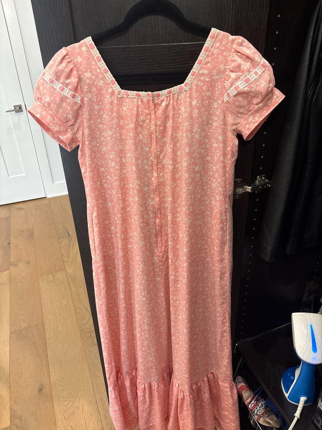 Vintage Hilda Hawaii Pink Floral Muumuu Maxi Dress with Lace Trim and Ruffled He