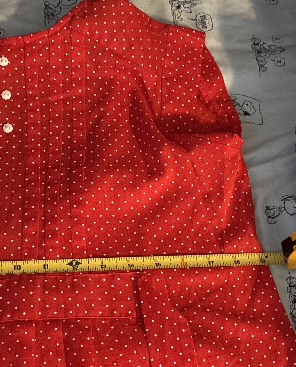 Vintage 70s Red Polka Dot Maternity Dress Medium USA Pintuck Cottagecore Prairie