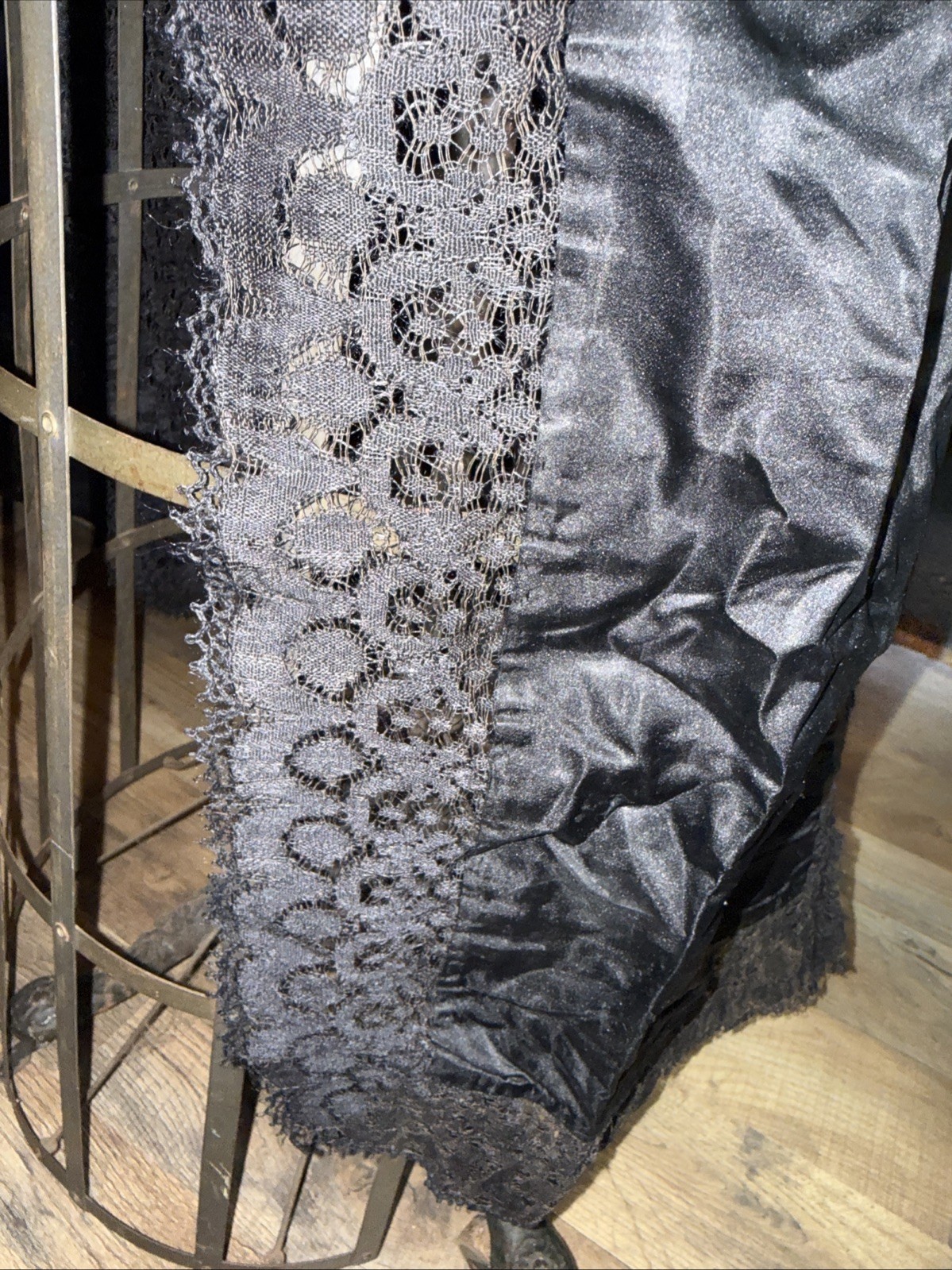 Antique Victorian Edwardian Black Satin And Lace Mourning Apron