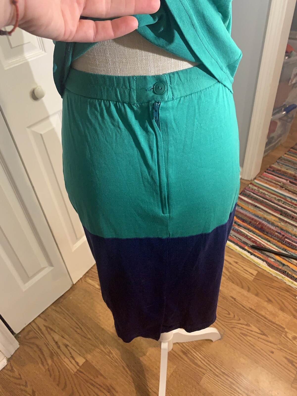 Vintage 80’s Blue Teal Pink Color Block Blouse & Skirt Set Size 6 Slim Bright