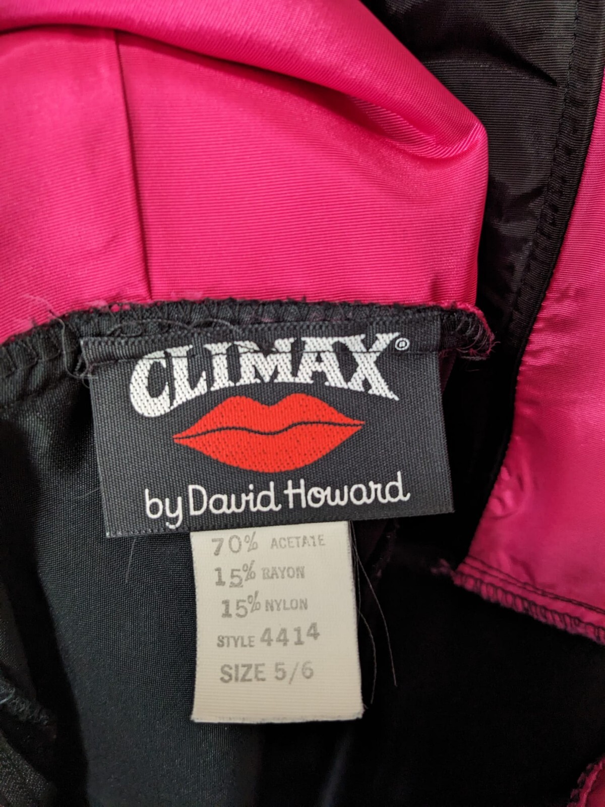 Climax David Howard Vintage Black Velvet W Hot Pink Banded Waist Bow Dress 5/6