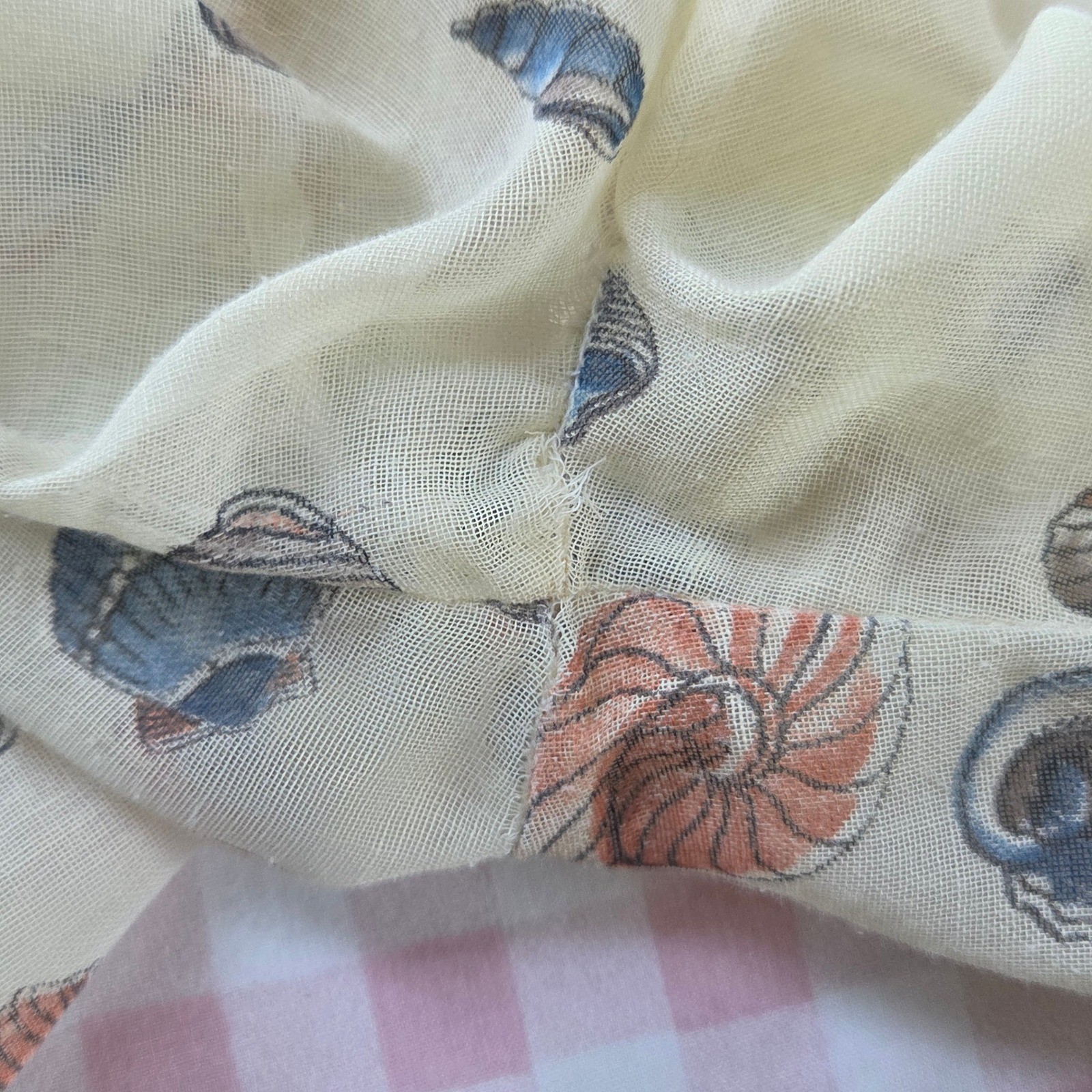 Vintage Harbinger Ltd Seashell Print Button Down Top Cream Coastal Nautical 10