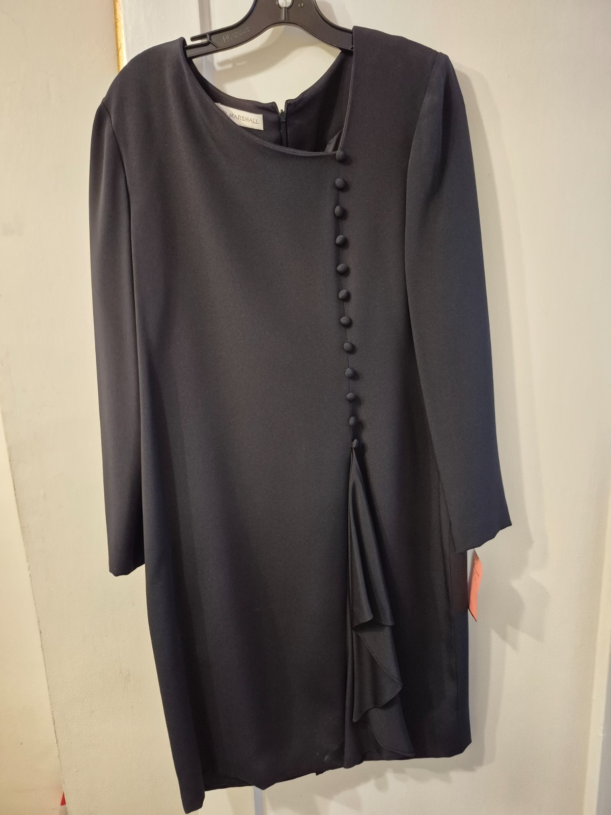 Vintage Dress Size 13/14 Ildi Marshall Black Long Sleeve Silk Button Trim W/Tag