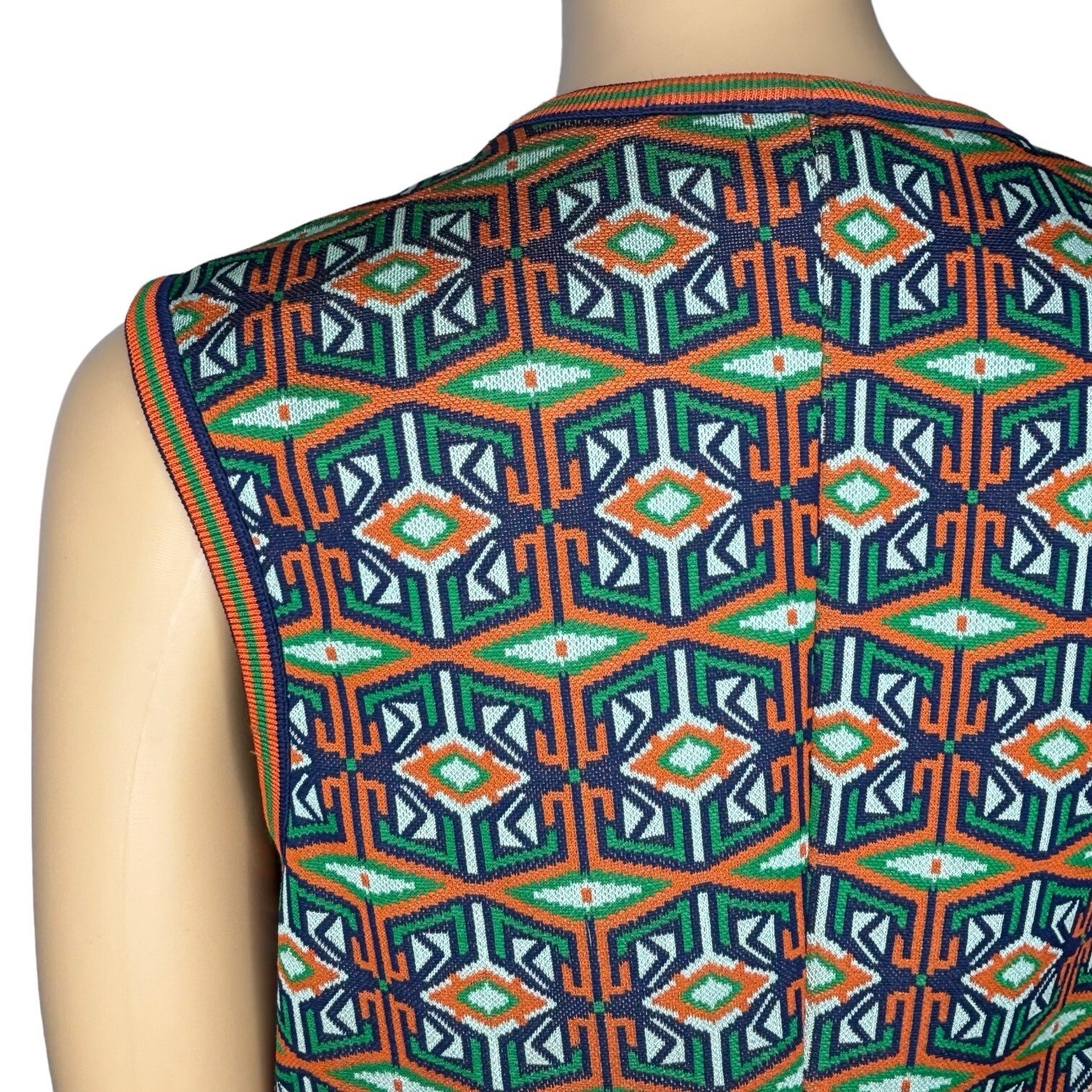 AILEEN Women’s Vest Size 12 Green Orange Blue Funky Pattern Button Front 70s VTG