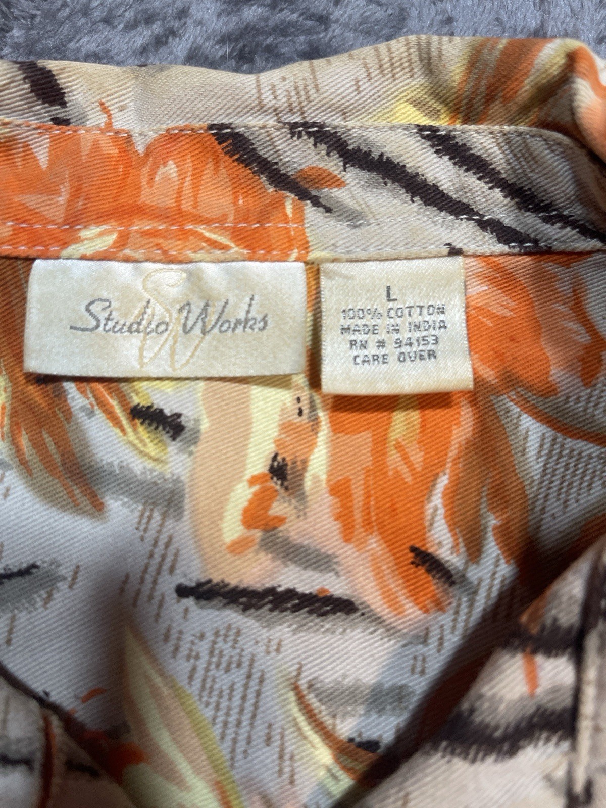 Studio Works Jacket Womens Large Floral Zebra Print Beaded Button Front Cotton