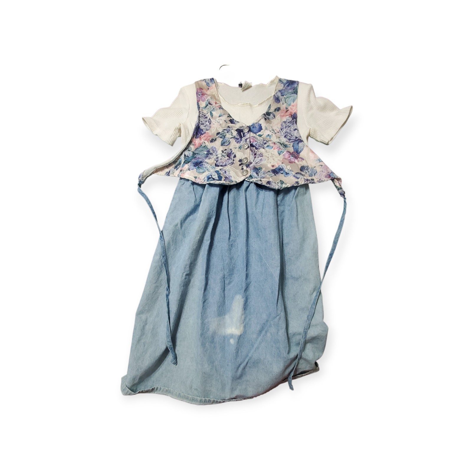 Vtg Ms Conduct California Floral Tapestry Vested Denim Dress Shoulder Pads Sz 10