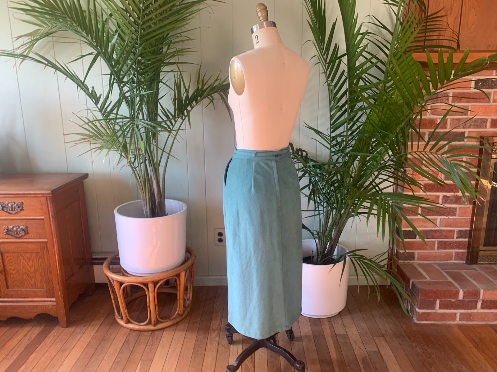 Vintage 1970s Light Turquoise Blue Sash Belt Midi Skirt White Stag