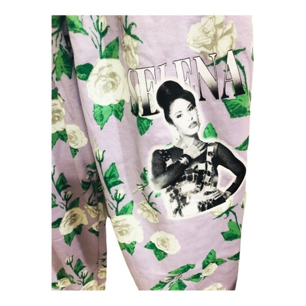 Selena purple white green floral crop shirt & joggers set size large brand new