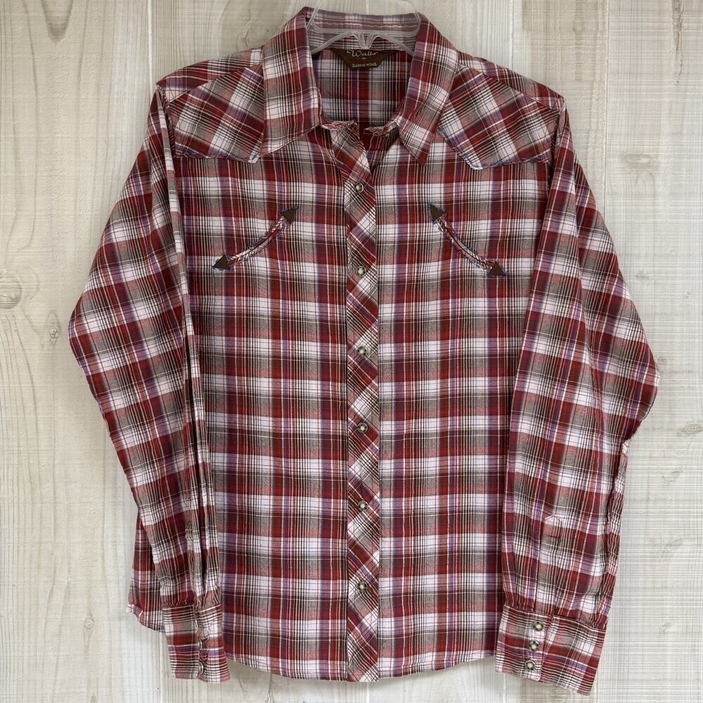 Walls VTG Ranch Wear Western Shirt Womens Cowgirl Pearl Snap Up Red Rodeo M