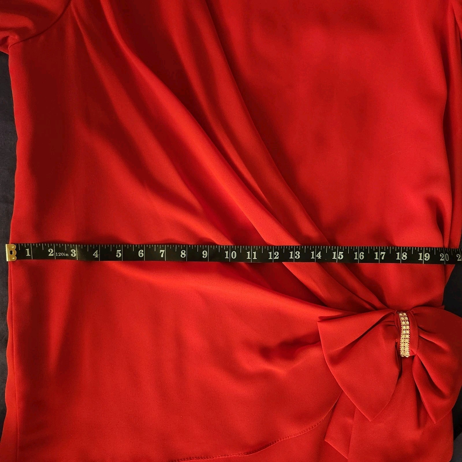 Vintage 80s Red Draped Front/Side Bow With Rhinestones Valentine Dress 15/16