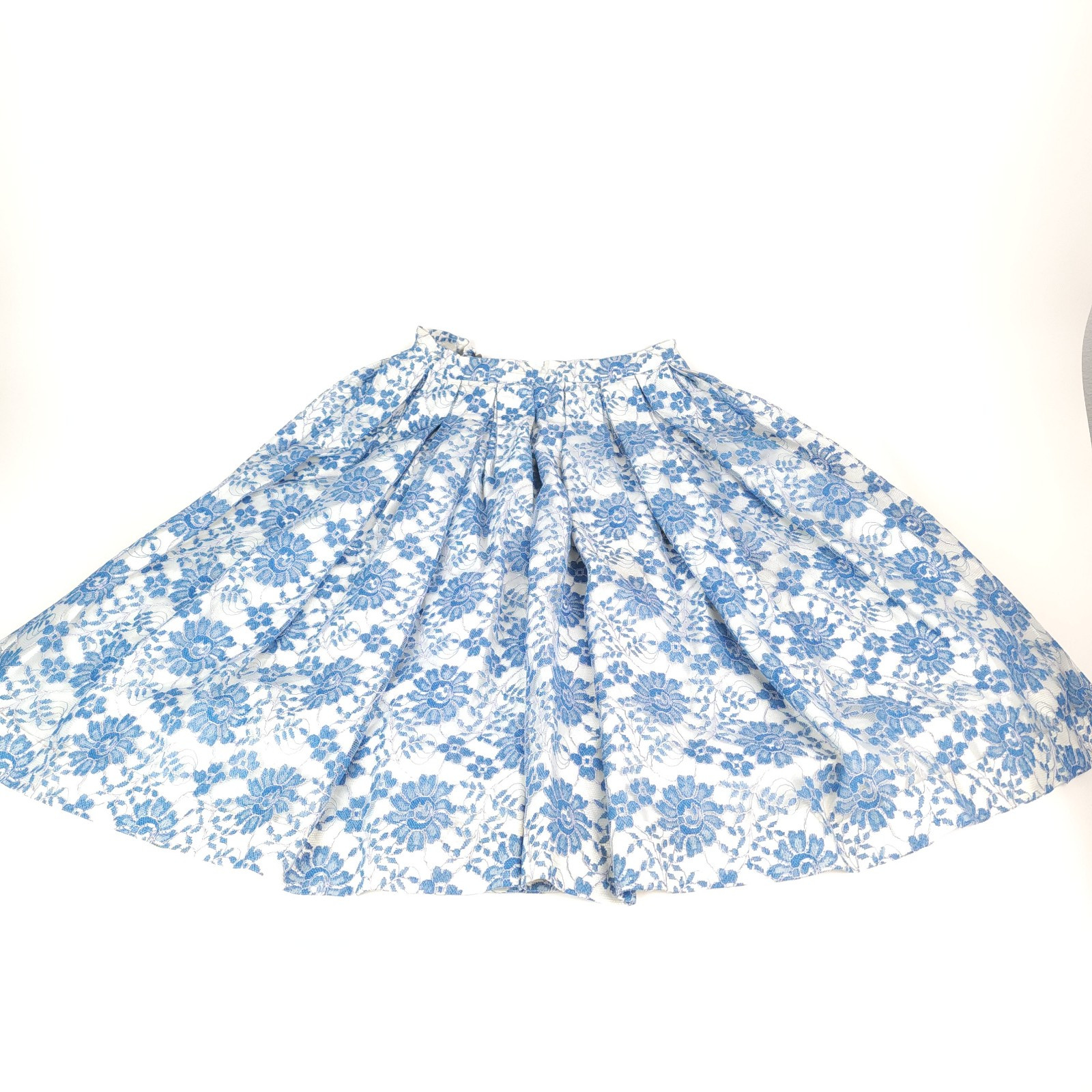 Vintage 1960s Blue White Lace Dress Set Lois Casper Pleated Skirt Button Back XS