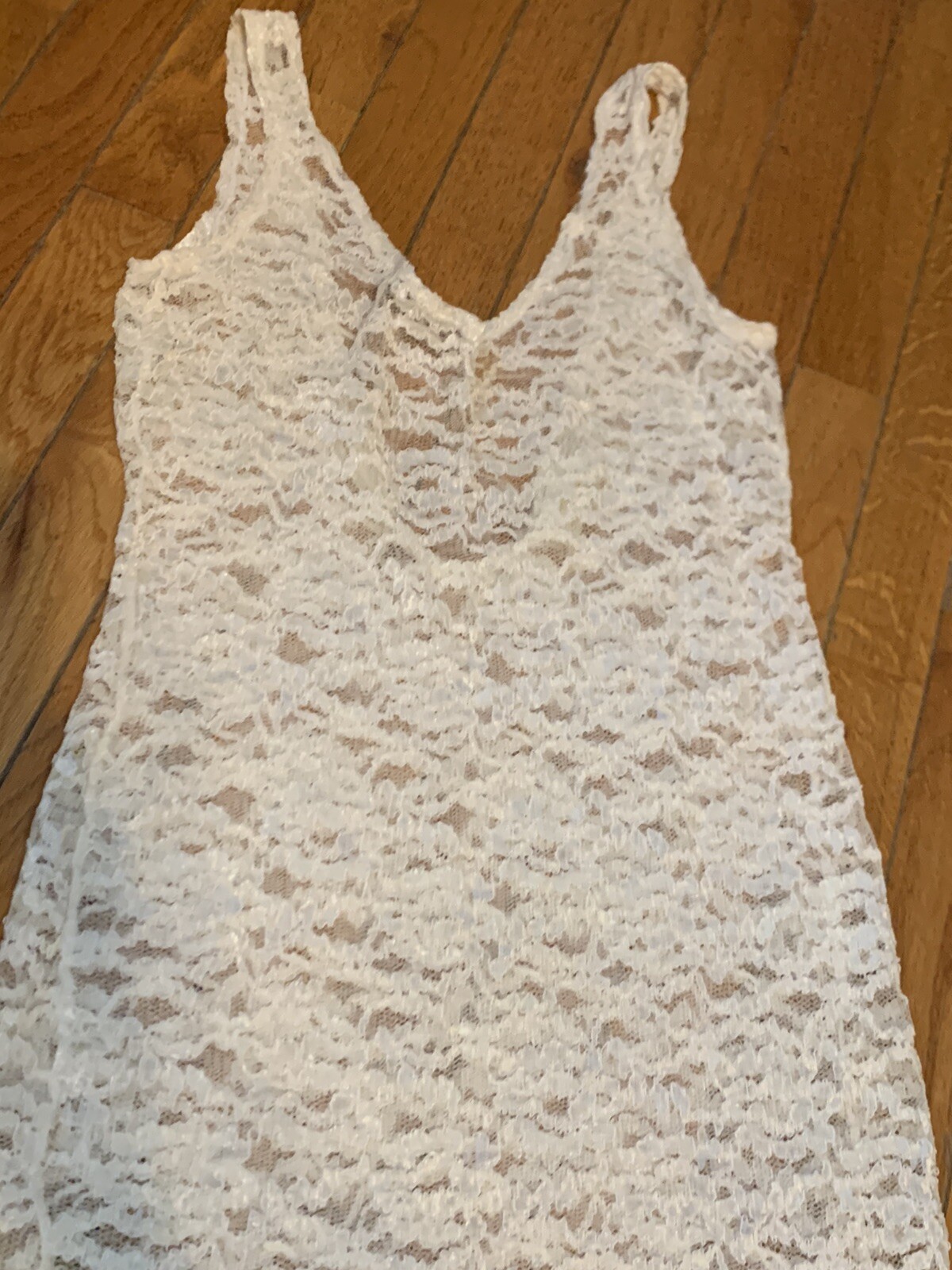Sexy VTG Beige Gold Label Victoria Secret Sheer Lace Lingerie Nightie Slip M