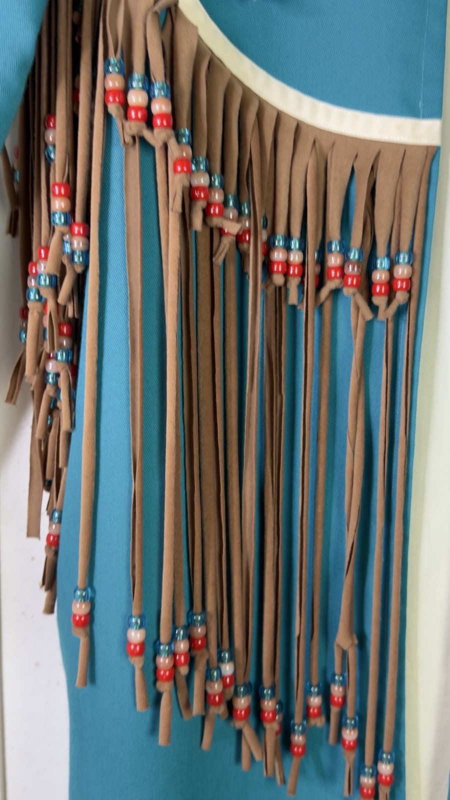 Vintage Handmade Long Duster Coat Native Appliqué Design Beaded Fringe Southwest