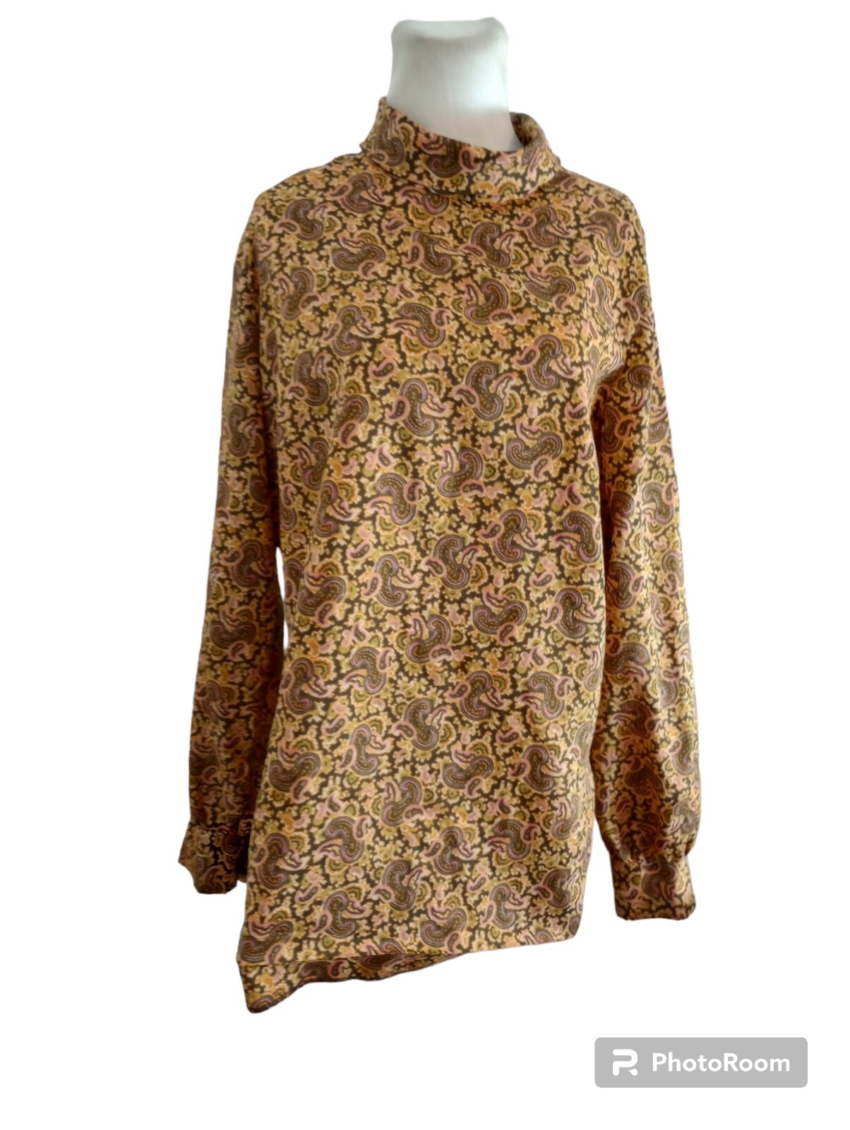 Vtg Fem Form Paisley 70s Flower Power Mock Neck Back Zip Blouse Top Bohemian