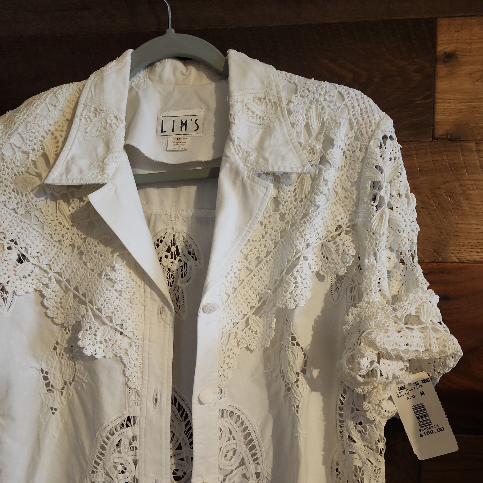 Lims Lace Button Up Blouse Women’s Medium Vintage White Short Sleeve
