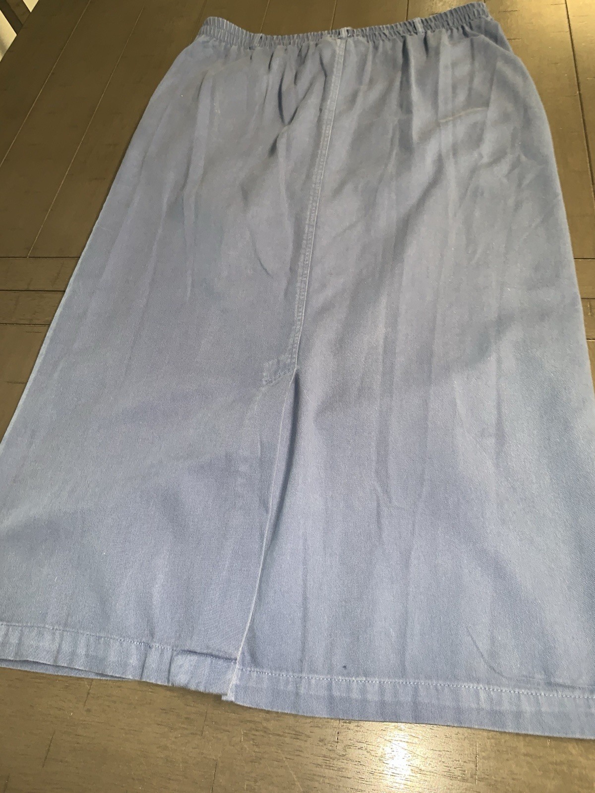 A1 80s SMALL CAPACITY MAXI COTTON BLUE SKIRT FRONT BUTTON STRETCH COTTAGE CORE
