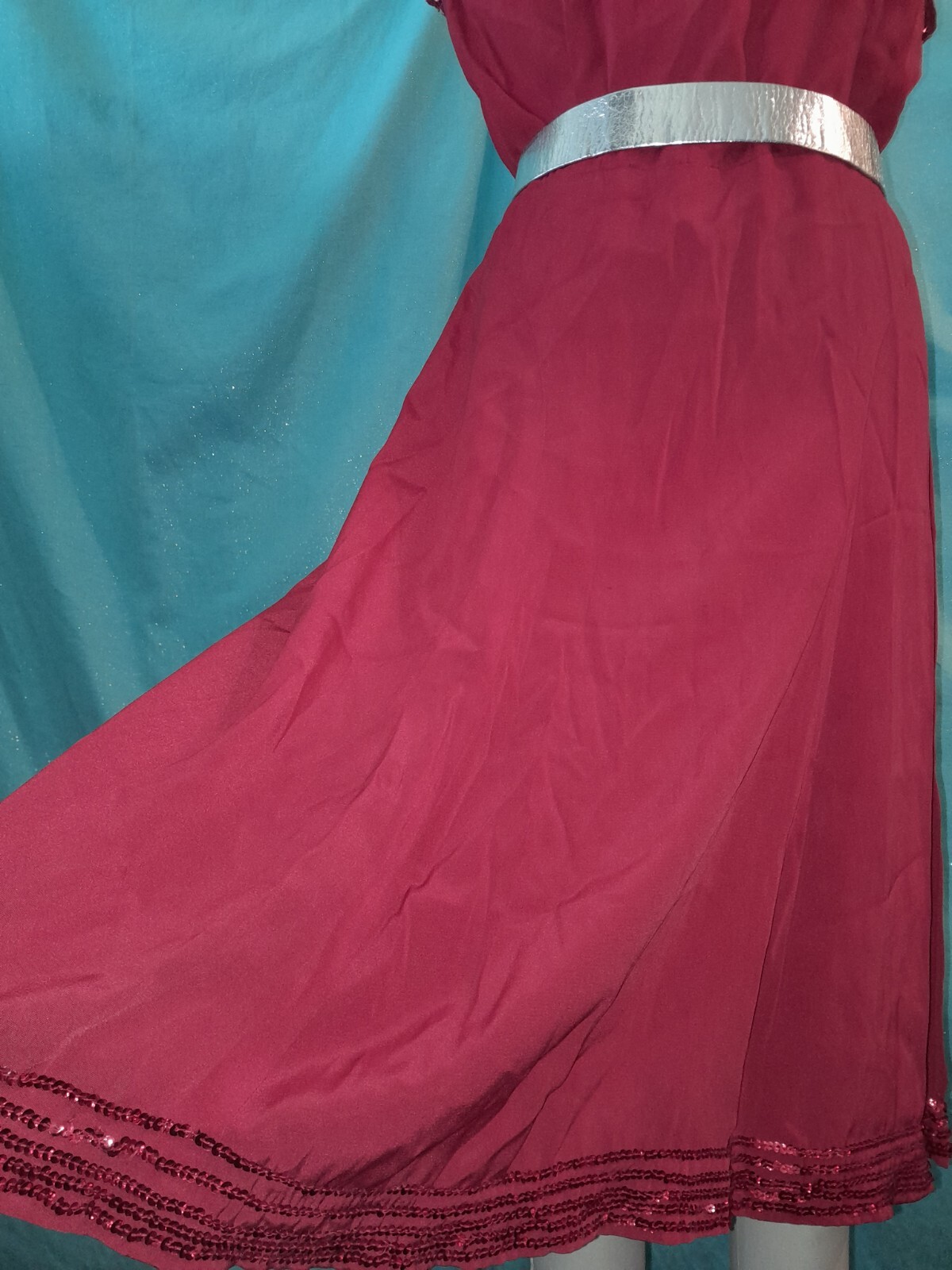 Vtg 30s 40s Red Sequin Rayon Crepe Studded Custom Short Party Evening Dress W30