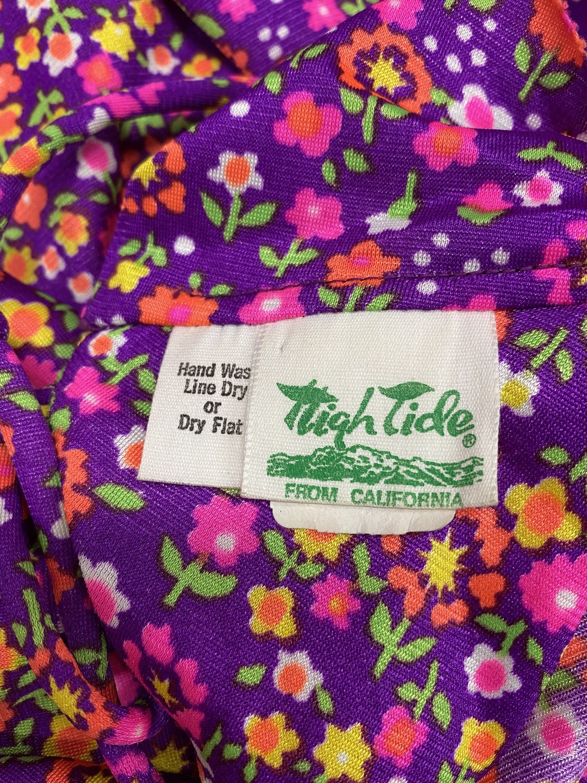 Vtg 70s High Tide California Strappy Crisscross Flower Power Dayglo Era Maxi